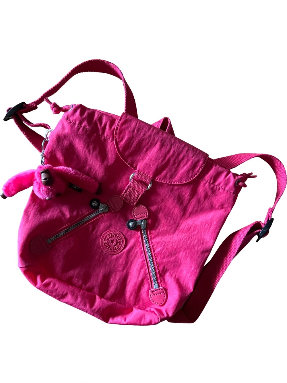 Kipling Pink Mini Nylon Backpack Purse Furry Monkey Keychain